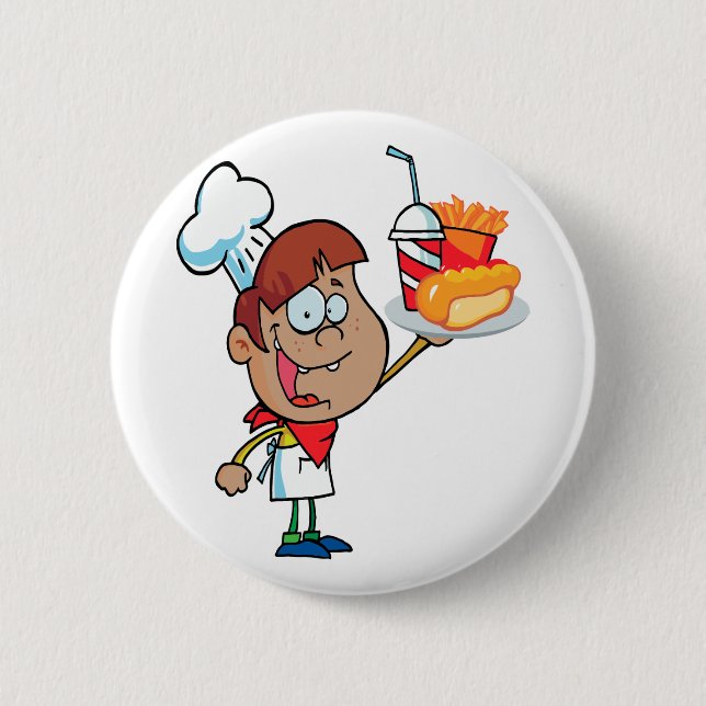 cartoon fast food waiter character 6 cm round badge (Front)