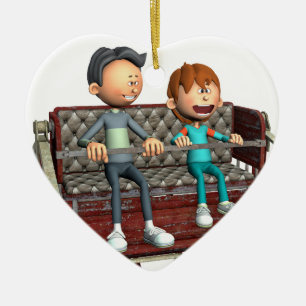 Cartoon Father and Son on a Ferris Wheel Ceramic Ornament