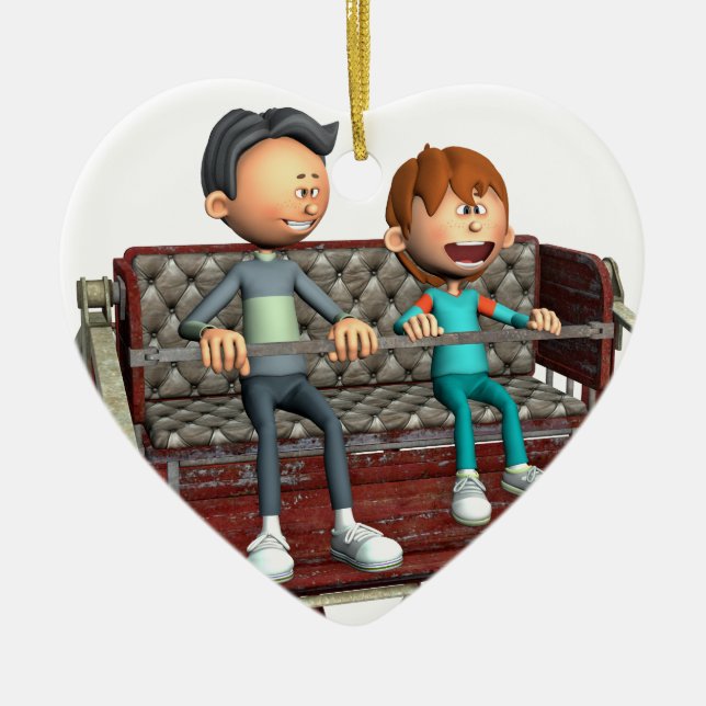 Cartoon Father and Son on a Ferris Wheel Ceramic Ornament (Front)