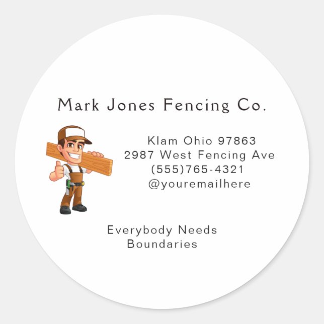 Cartoon Fencing Guy Company Service Classic Round Sticker (Front)