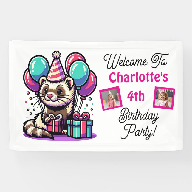 Cartoon Fetter Girl's Birthday Party Personalised Banner (Horizontal)