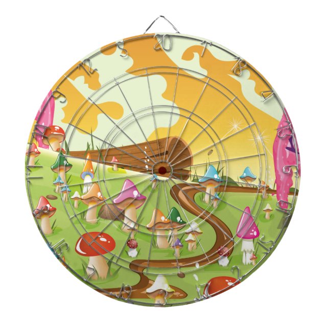 Cartoon field of Mushrooms Dartboard (Front)