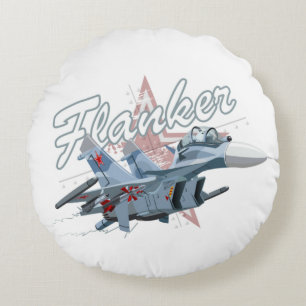Cartoon fighter plane round cushion