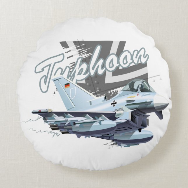 Cartoon fighter plane round cushion (Front)