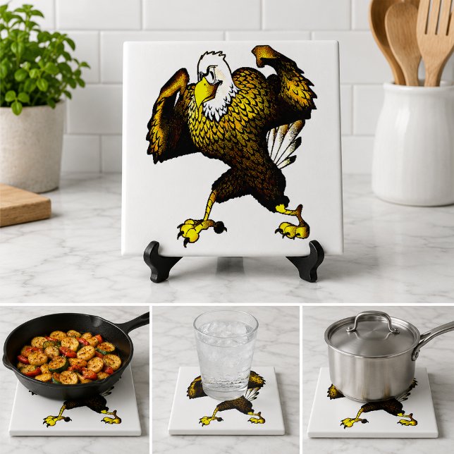 Cartoon Fighting Bald Eagle Bird Decor Kitchen Ceramic Tile (Cartoon Fighting Bald Eagle Bird Decor Kitchen Ceramic Tile)