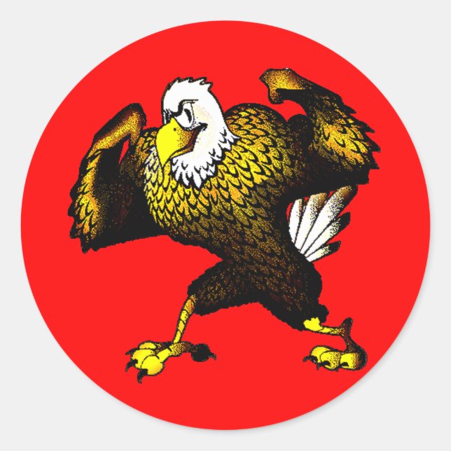 Cartoon Fighting Eagle Classic Round Sticker (Front)