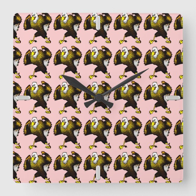 Cartoon Fighting Eagle Square Wall Clock (Front)