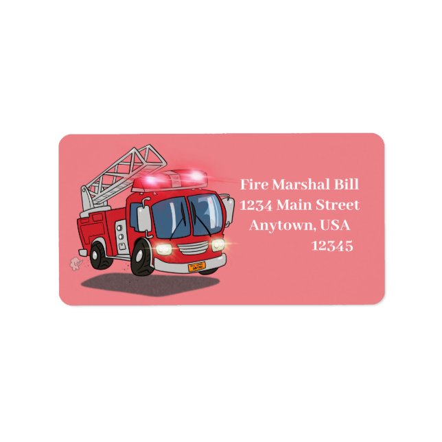 Cartoon Fire Engine Label (Front)