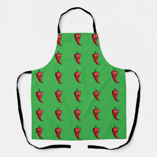 Cartoon Fire Pepper Mascot With Grinning Face Apron