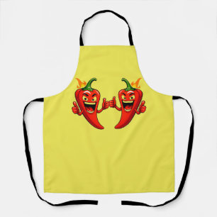 Cartoon Fire Pepper Mascot With Grinning Face Apron