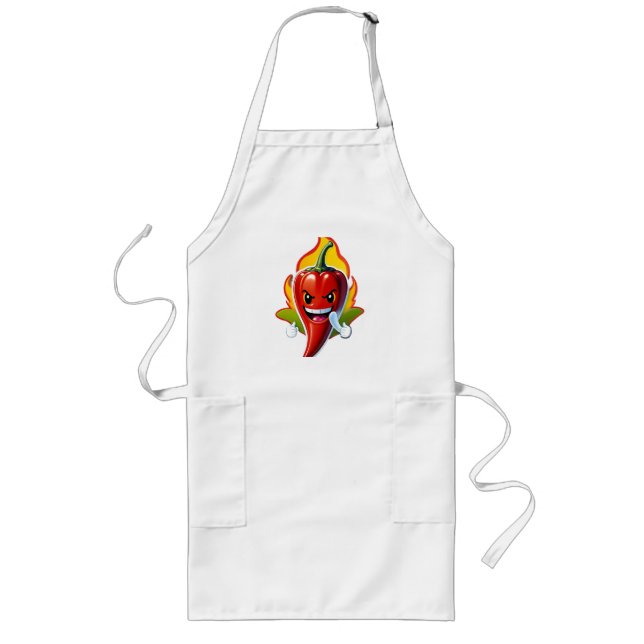 Cartoon Fire Pepper Mascot With Grinning Face Long Apron (Front)
