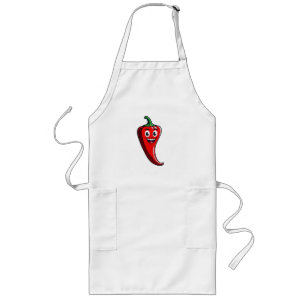 Cartoon Fire Pepper Mascot With Grinning Face Long Apron