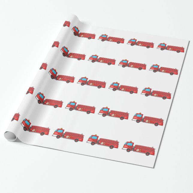 Cartoon Fire Truck/Engine Wrapping Paper (Unrolled)