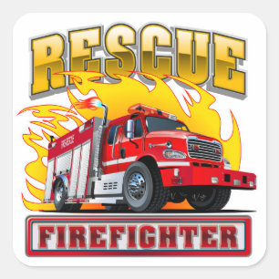 Cartoon Fire Truck Square Sticker