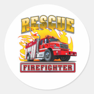 Cartoon Fire Truck T-Shirt Classic Round Sticker