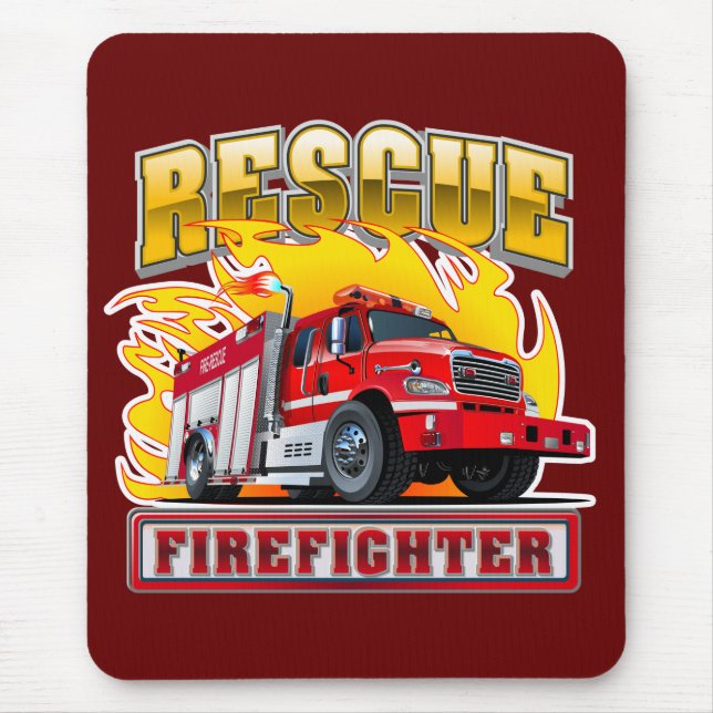 Cartoon Fire Truck T-Shirt Mouse Pad (Front)