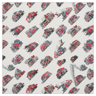 Cartoon Fire Trucks seamless pattern Fabric