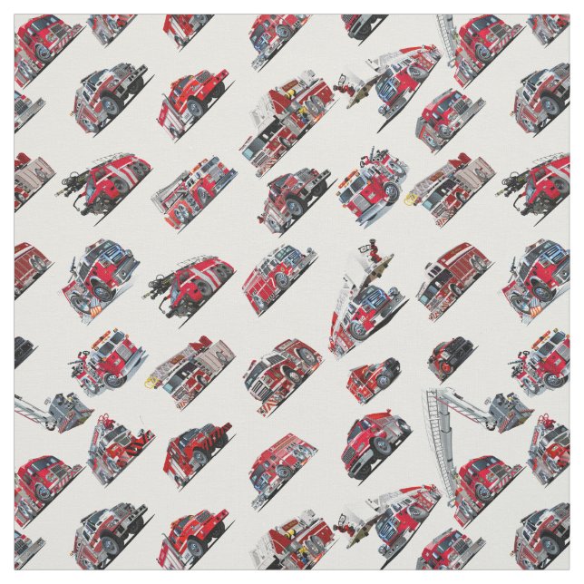 Cartoon Fire Trucks seamless pattern Fabric (Swatch)