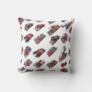 Cartoon Fire Trucks seamless pattern Fabric Cushion