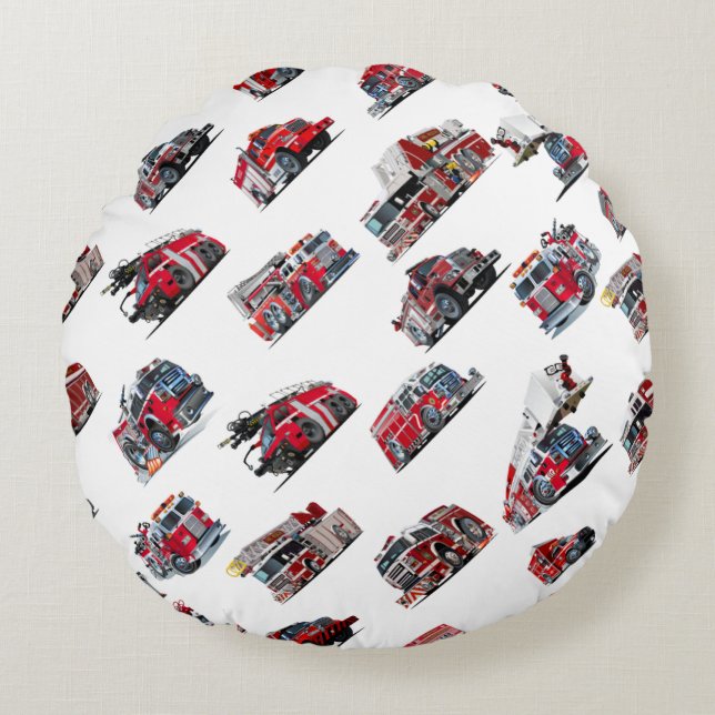 Cartoon Fire Trucks seamless pattern Fabric Round Cushion (Front)
