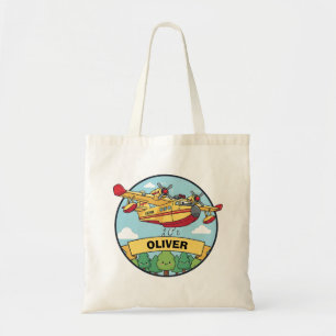 Cartoon Firefighting Plane Badge Tote Bag