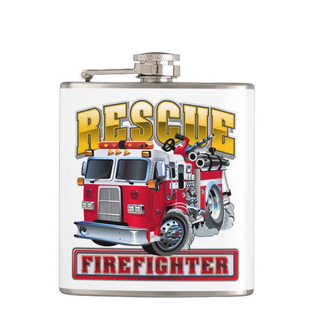 Cartoon firetruck hip flask (Front)