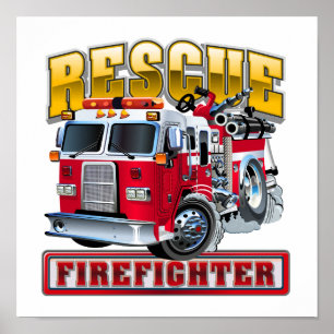Cartoon firetruck poster