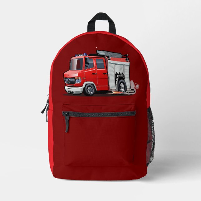 Cartoon firetruck printed backpack (Front)