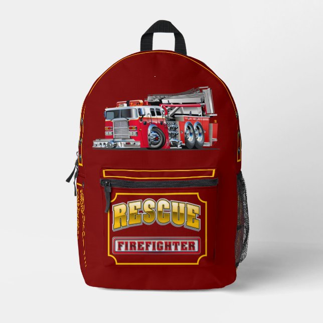 Cartoon firetruck printed backpack (Front)