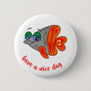 cartoon fish friendly orange grey 6 cm round badge