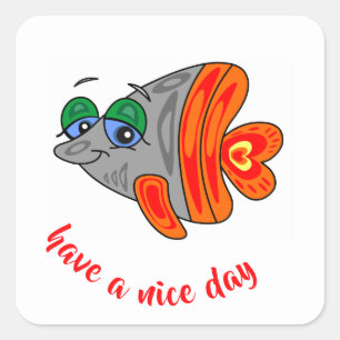 cartoon fish friendly orange grey square sticker