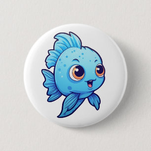 Cartoon fish illustration 6 cm round badge
