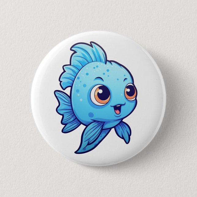 Cartoon fish illustration 6 cm round badge (Front)