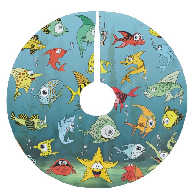 Cartoon Fish Underwater Brushed Polyester Tree Skirt (Front)