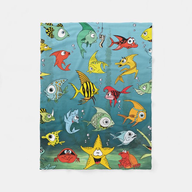 Cartoon Fish Underwater Fleece Blanket (Front)