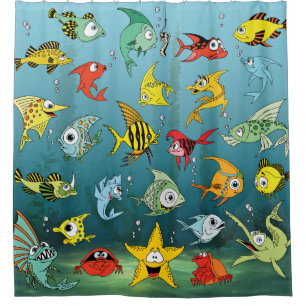 Cartoon Fish Underwater Shower Curtain