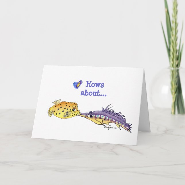 Cartoon Fish Wet Kisses Valentine Card (Front)