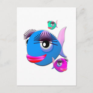 Cartoon Fish with BIg Lips and Eyelashes Postcard