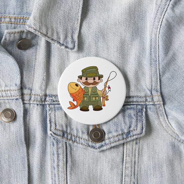 Cartoon Fisherman with Big Catch Funny Fishing  7.5 Cm Round Badge (Creator Uploaded)
