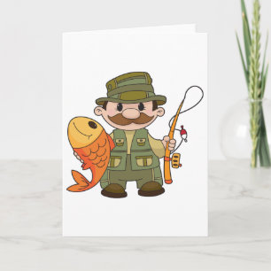 Cartoon Fisherman with Big Catch Funny Fishing  Card