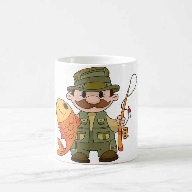 Cartoon Fisherman with Big Catch Funny Fishing  Coffee Mug (Center)