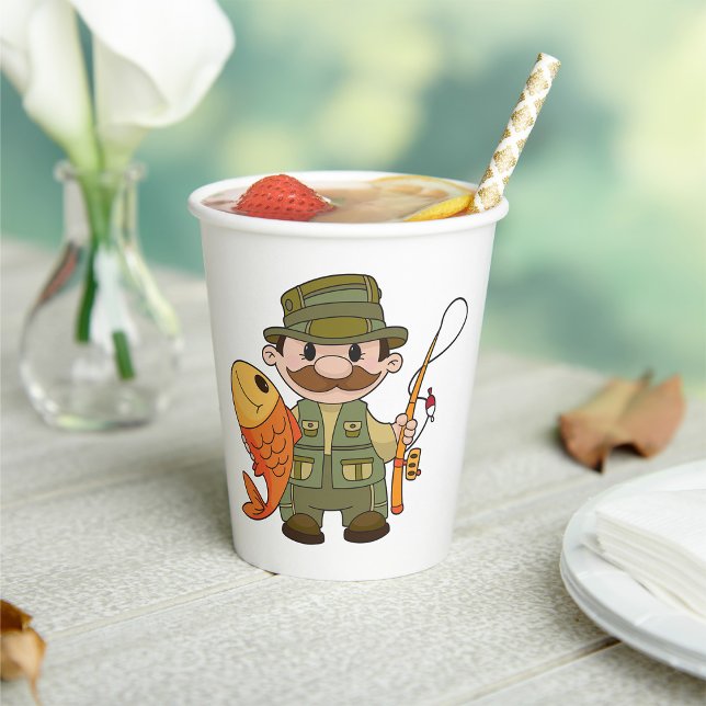Cartoon Fisherman with Big Catch Funny Fishing  Paper Cups (Creator Uploaded)