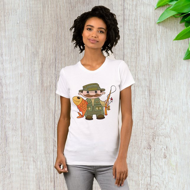 Cartoon Fisherman with Big Catch Funny Fishing  T-Shirt (Creator Uploaded)