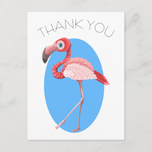Cartoon Flamingo Thank You Postcard