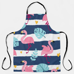 Cartoon Flamingos: Summer Tropical Vintage. Apron