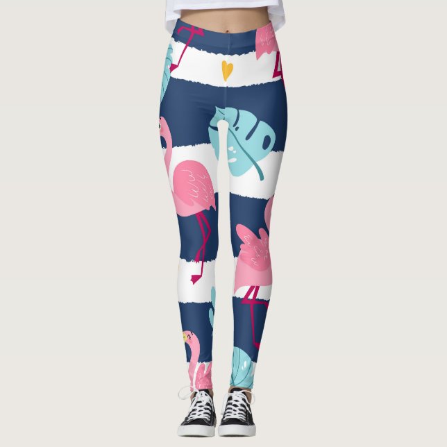 Cartoon Flamingos: Summer Tropical Vintage. Leggings (Front)