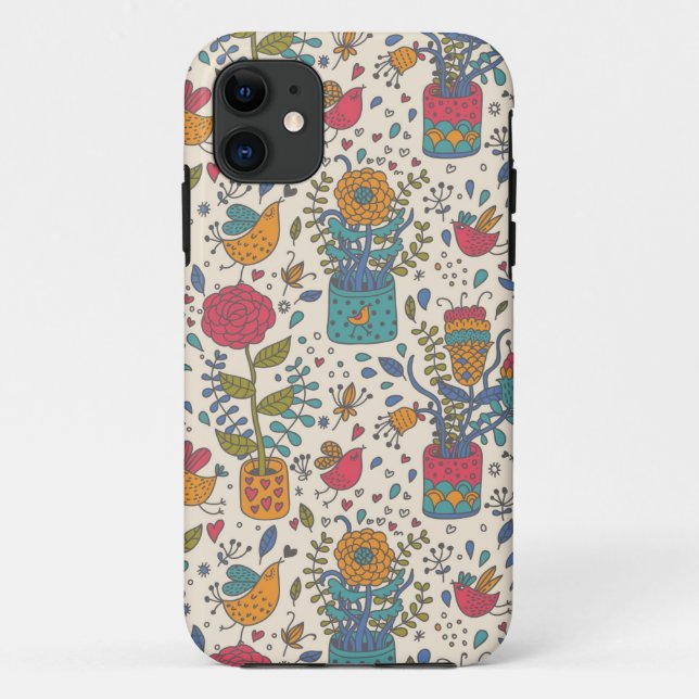 Cartoon floral pattern with birds 2 Case-Mate iPhone case (Back)