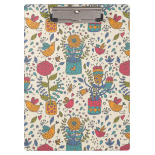 Cartoon floral pattern with birds 2 clipboard