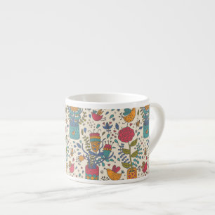 Cartoon floral pattern with birds 2 espresso cup