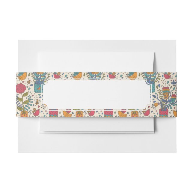 Cartoon floral pattern with birds 2 invitation belly band (Front Example)